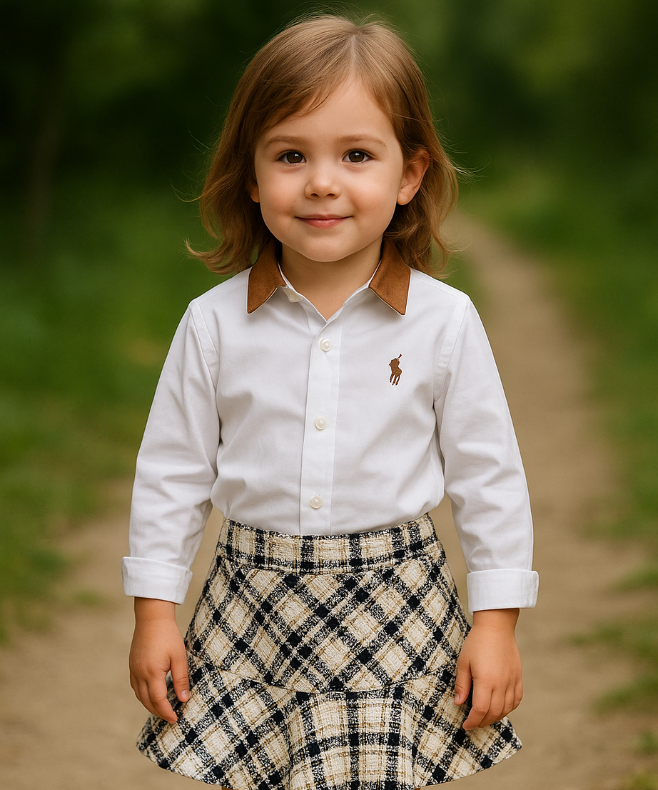 Детска елегантна риза с карирана пола – комплект