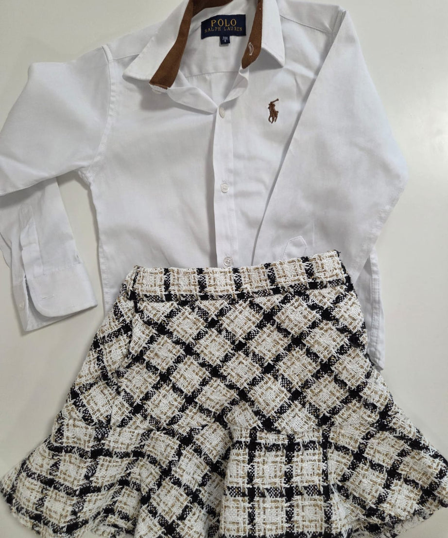 Детска елегантна риза с карирана пола – комплект