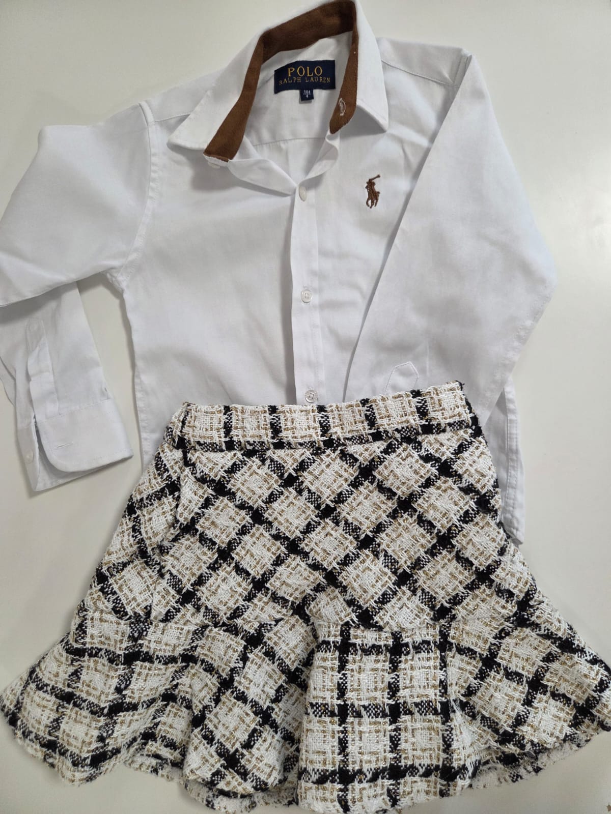 Детска елегантна риза с карирана пола – комплект